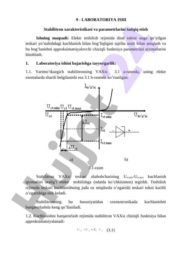 Stabilitron xarakteristikasi va parametrlarini tadqiq