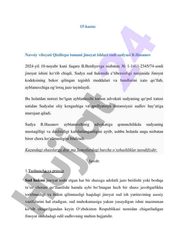 Jinoyat ishlari sudida b.hasanovning qarori