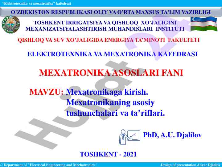 Mexatronikaga kirish tushunchalari va tarixi