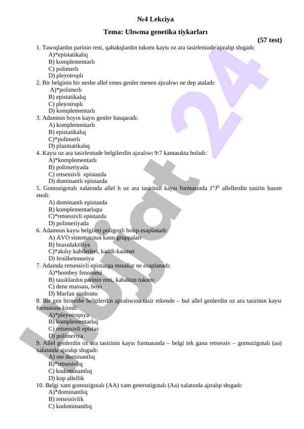 Ulıwma Genetika Tiykarları Testlari