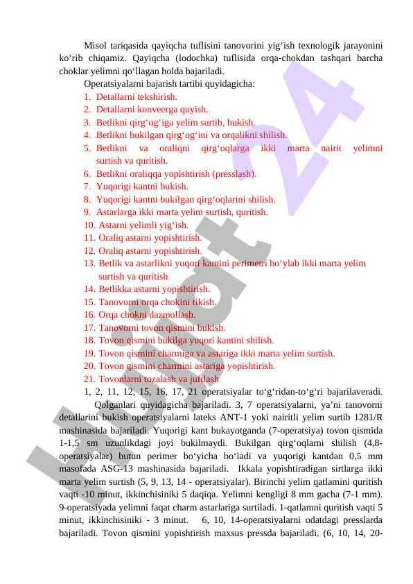 Qayiqcha tuflisini tanovorini yig‘ish jarayoni