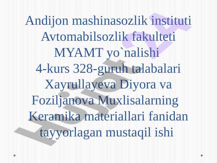 Keramika va shisha klassifikatsiyasi mavzusida mustaqil ish