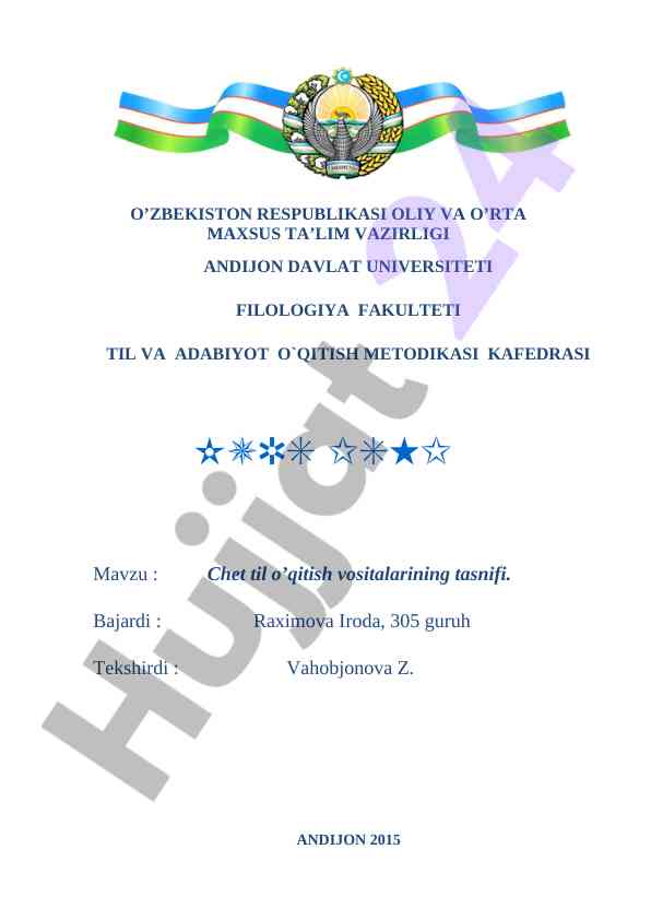 Chet til o'qitish vositalarining tasnifi