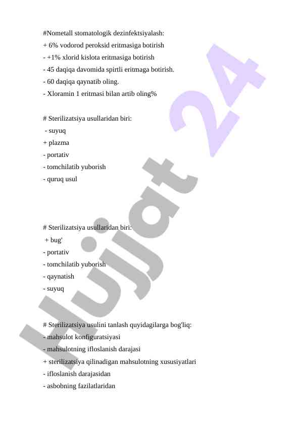Stomatologik dezinfektsiya va sterilizatsiya usullari