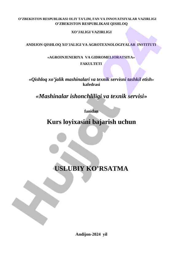 Mashinalar ishonchliligi va texnik servisni tashkil etish