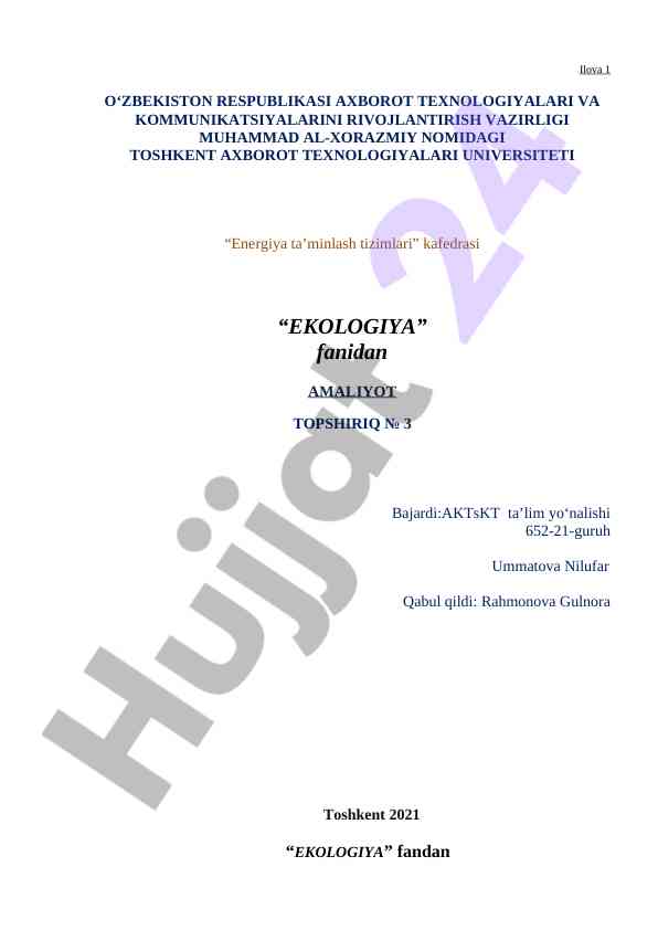 Energiya ta’minlash tizimlari amaliyot topshiriqi