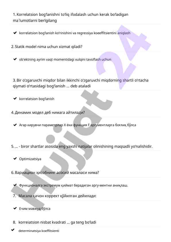 Korrelatsion bogʻlanish va regressiya modellari tahlili