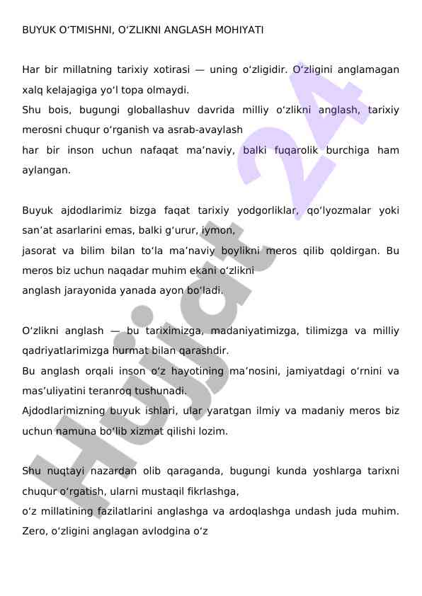 O‘zlikni anglash: tarixiy meros va milliy qadriyatlar