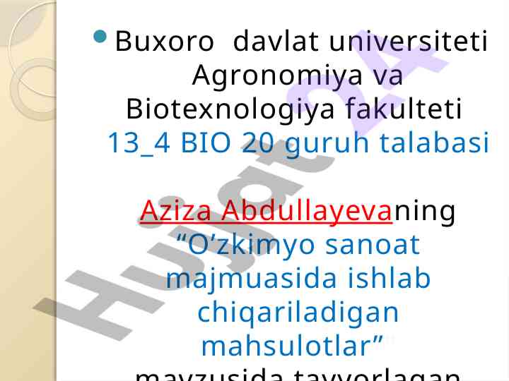Ozkimyo sanoat majmuasida ishlab chiqariladigan mahsulotlar