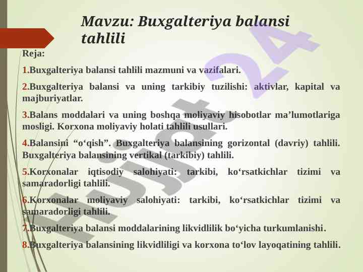 Buxgalteriya balansi tahlili va usullari