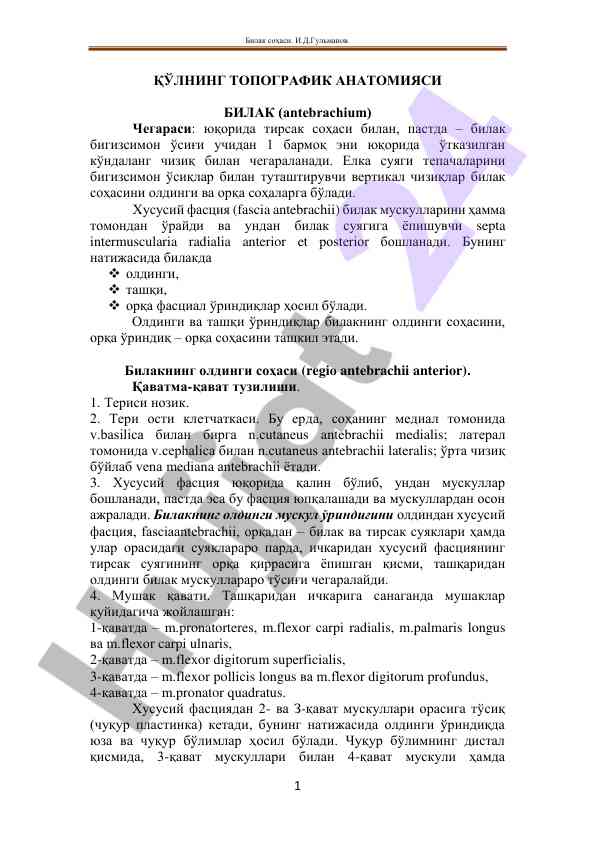 Билакning topografik anatomiysi