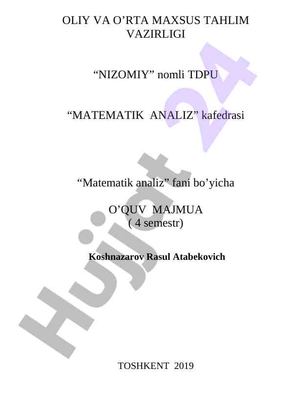 Matematik analiz fani bo’yicha o’quv majmua