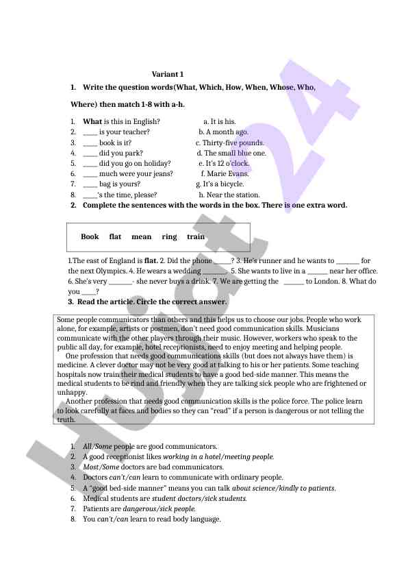 Question words exercise for english language learners