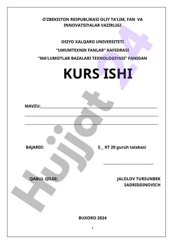Ma'lumotlar bazalari texnologiyasi kurs ishining mavzusi