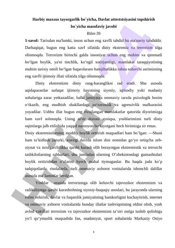 Diniy Ekstremizm Va Terrorizm Tahdidlar