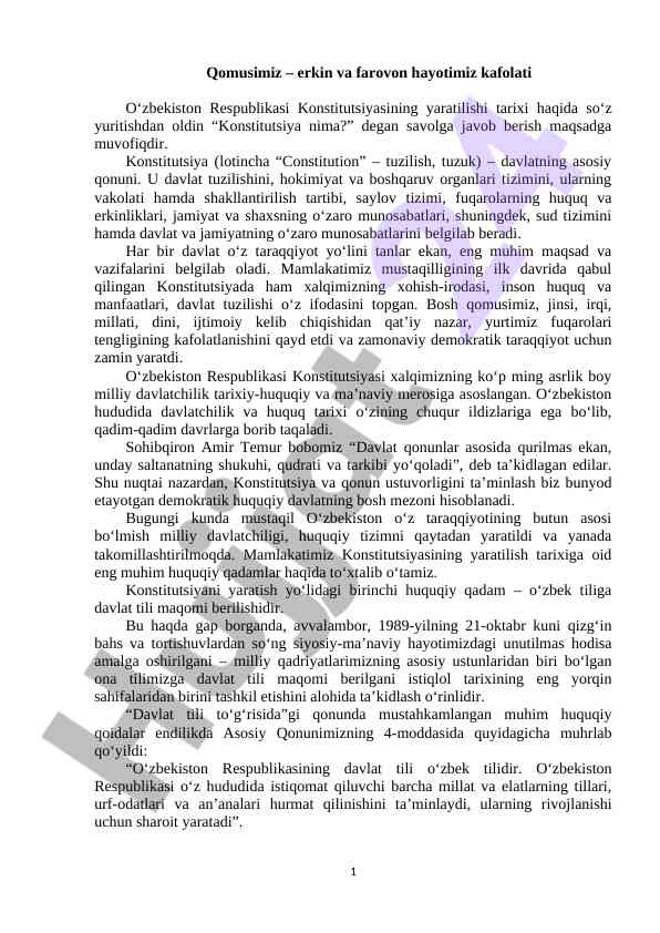 O‘zbekiston respublikasi konstitutsiyasining tarixi