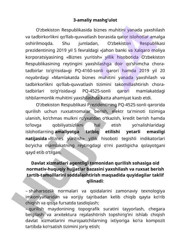 O‘zbekiston respublikasida biznes muhitini yaxshilash