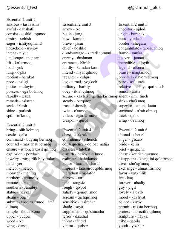 Essential 2 vocabulary list for english learning