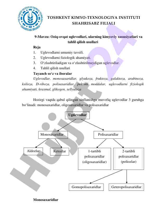 Oziq-ovqat uglevodlari kimyoviy xususiyatlari tahlili