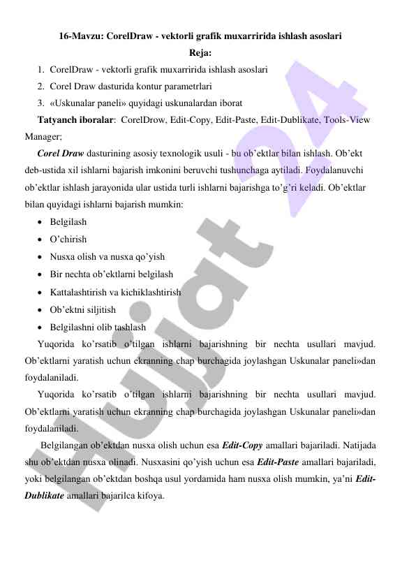 Coreldraw - vektorli grafik muxarririda ishlash asoslari