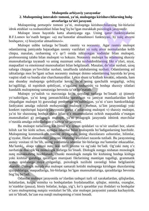 Muloqotning interaktiv va persseptiv tomonlari