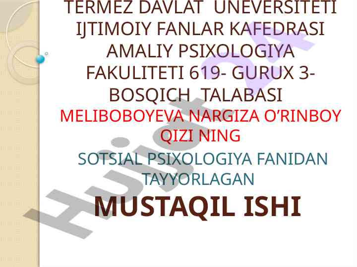 Sotsial psixologiya fanidan mustaqil ish