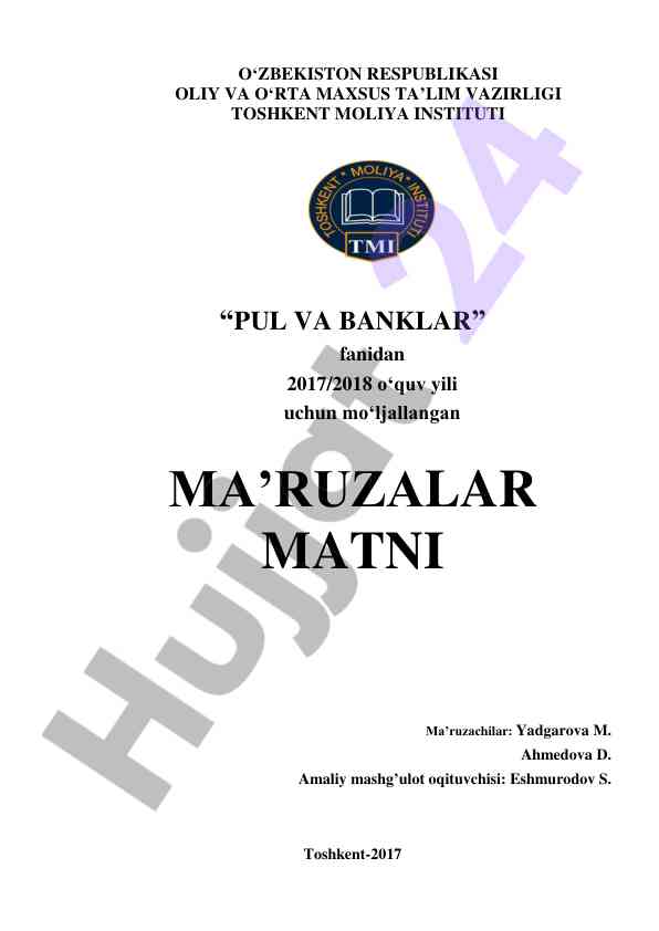 Pul va banklar fanidan ma‘ruzalar matni