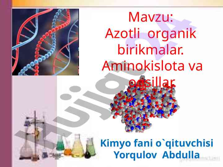 Azotli organik birikmalar va oqsillar dars ishi