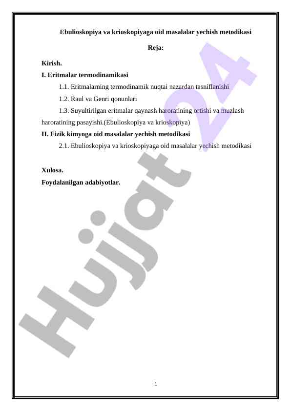 Ebulioskopiya Va Krioskopiyaga Oid Masalalar