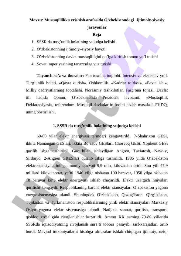 O‘zbekistondagi ijtimoiy-siyosiy jarayonlar tahlili