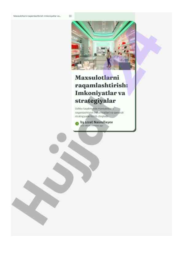 Maxsulotlarni raqamlashtirish imkoniyatlari va strategiyalar
