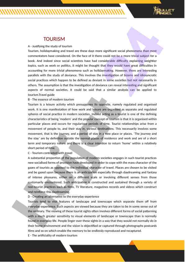 Tourism study justification and leisure analysis