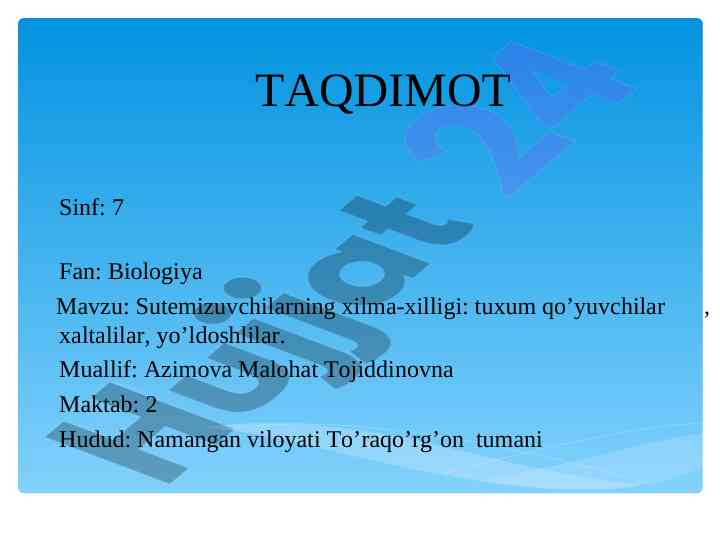 Sutemizuvchilarning xilma-xilligi taqdimoti