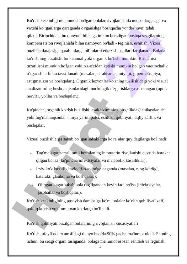 Ko'rish buzilishlari va ularning rivojlanishga ta'siri