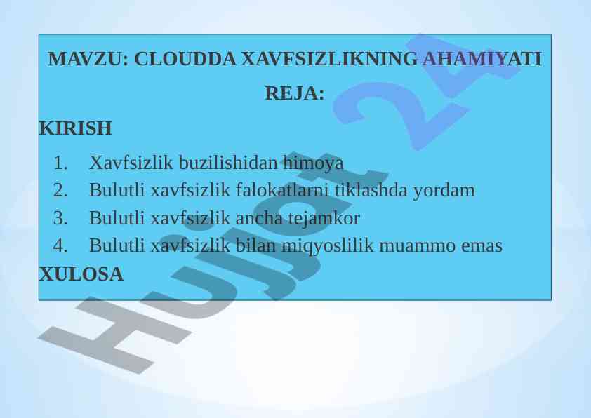 Bulutda xavfsizlik va uning ahamiyati