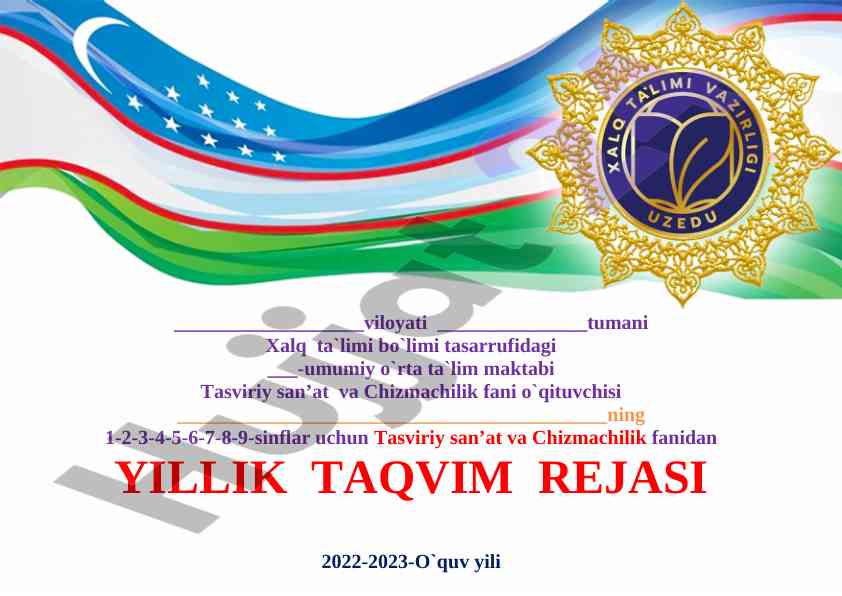 Yillik taqvim rejasi tasviriy san’at fani 2022-2023
