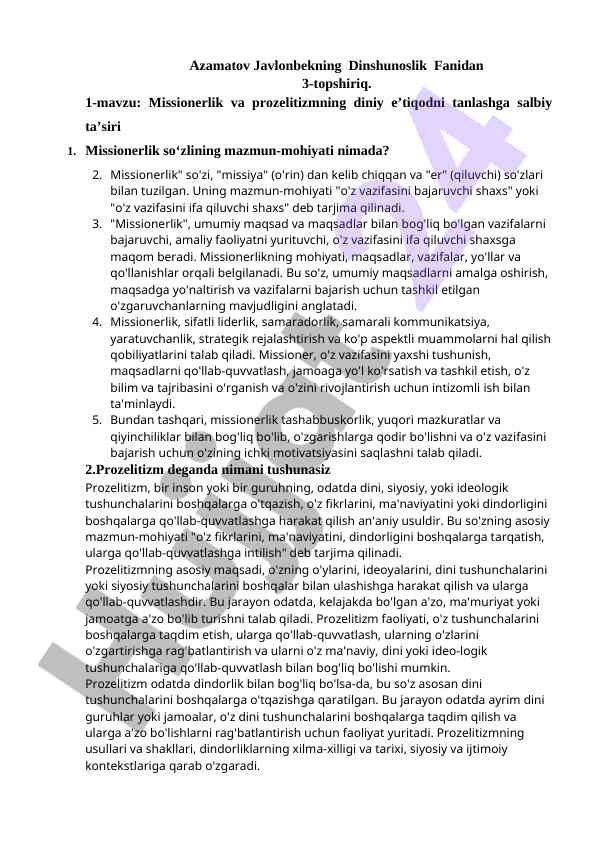 Missionerlik va prozelitizmning ta’sirlari dinshunoslikda