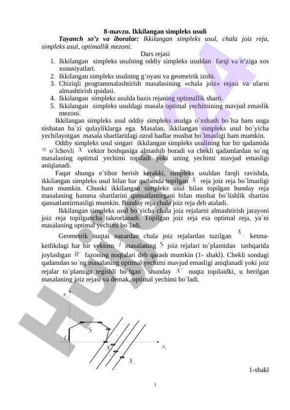 Ikkilangan simpleks usuli tushunchalari va qoidalari