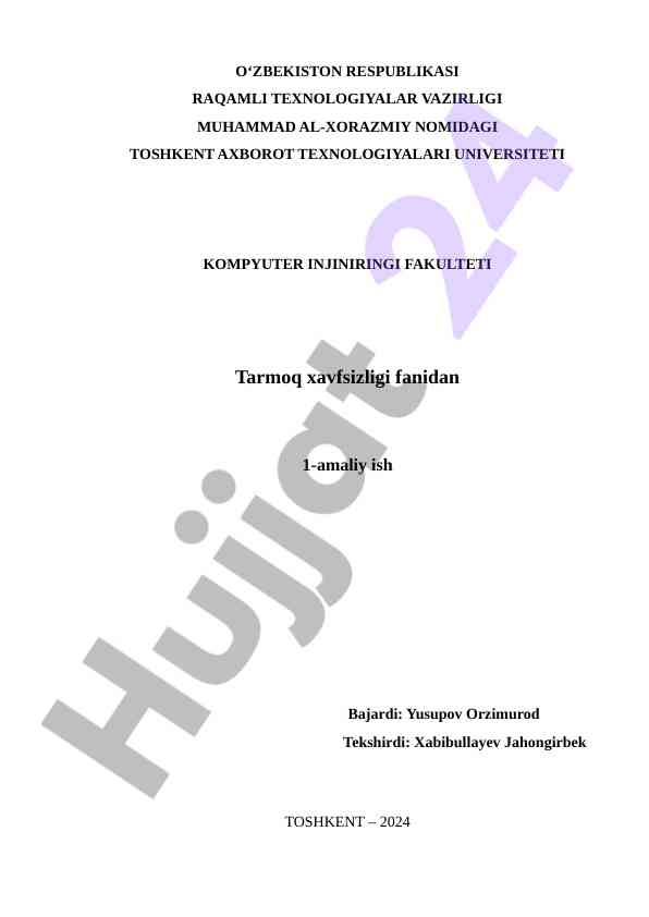 Tarmoq xavfsizligi fanidan amaliy ish