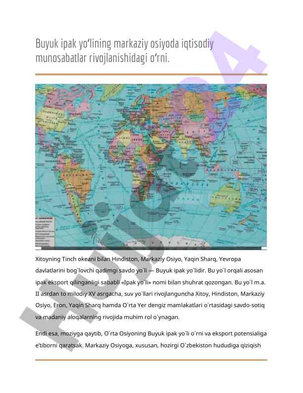 Buyuk ipak yo‘lining markaziy osiyoda rivoji