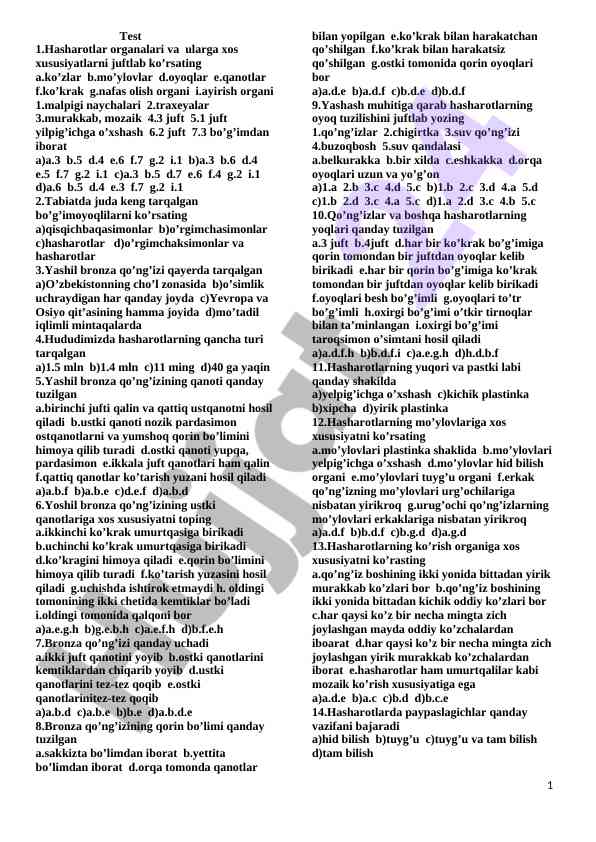 Hasharotlar organalari va xususiyatlari mavzusi
