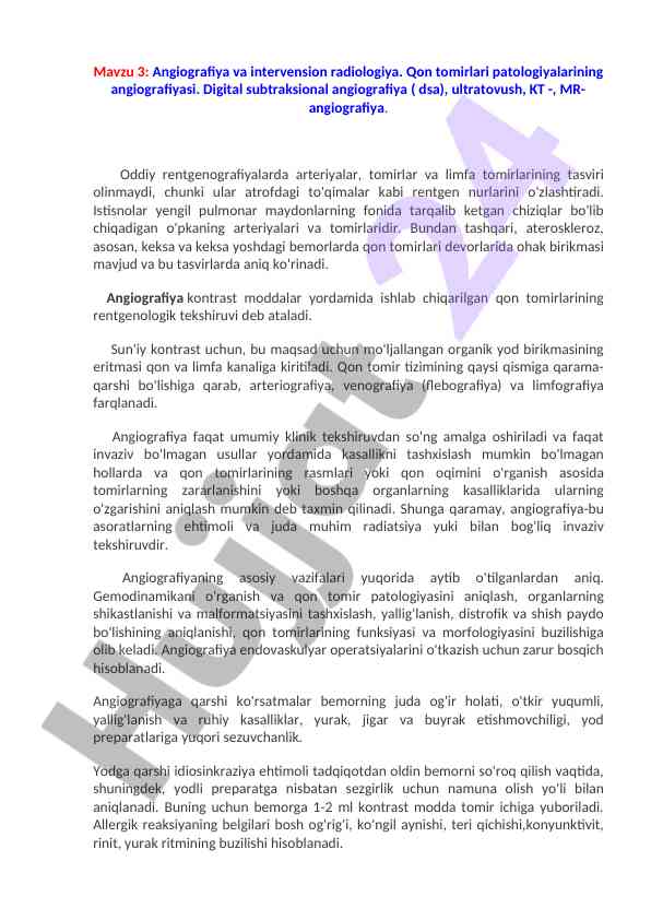 Angiografiya va intervension radiologiya tahlili