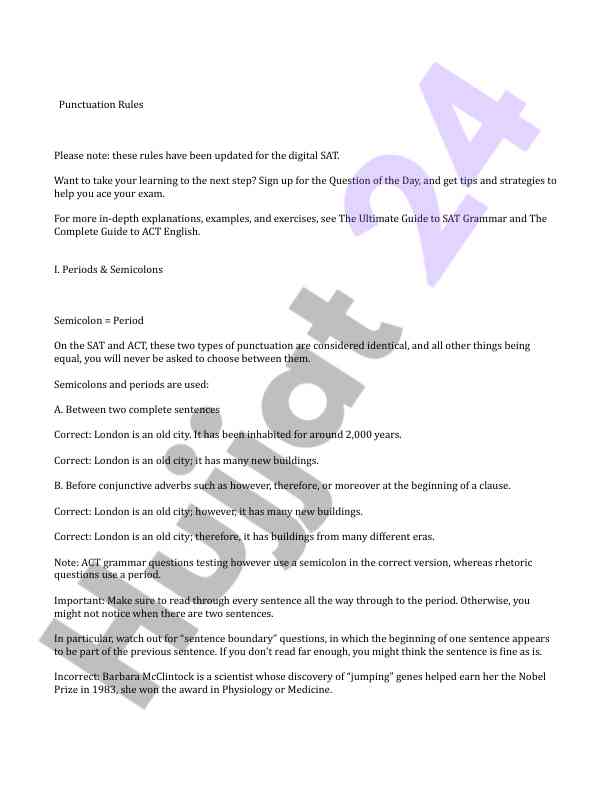 Punctuation rules for digital sat and act exams