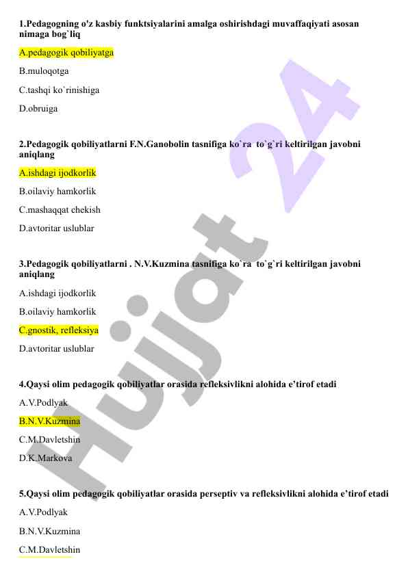 Pedagogik qobiliyatlar testlari