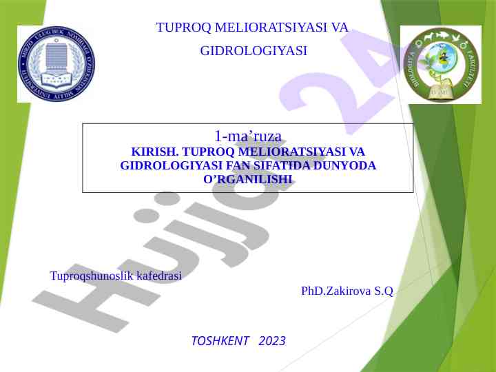 Tuproq melioratsiyasi va gidrologiyasi tahlili