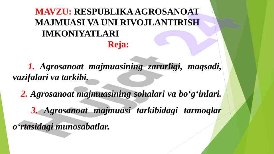 Agrosanoat majmuasi va uni rivojlantirish imkoniyatlari
