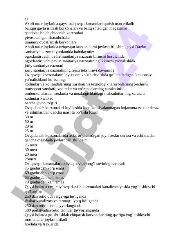 Oziqovqat korxonalari loyihalari va sanitariya nazorati