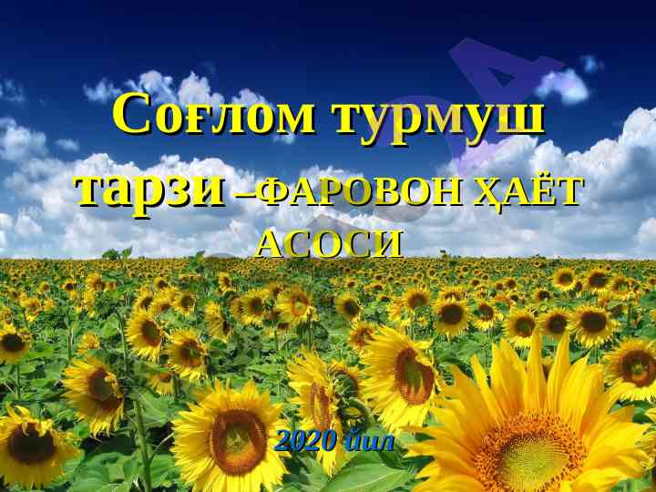 Соғлом турмуш тарзи тушунчаси ва асослари