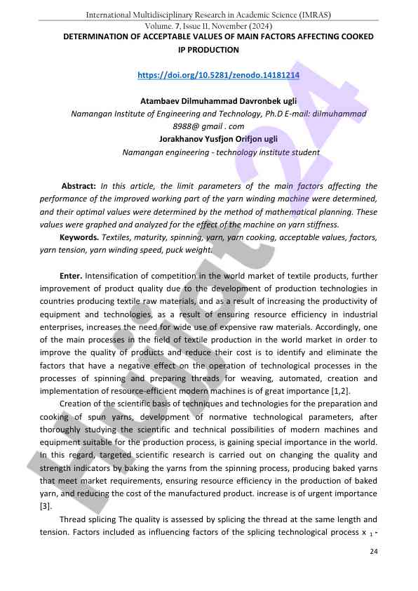 Determination of acceptable values in yarn production