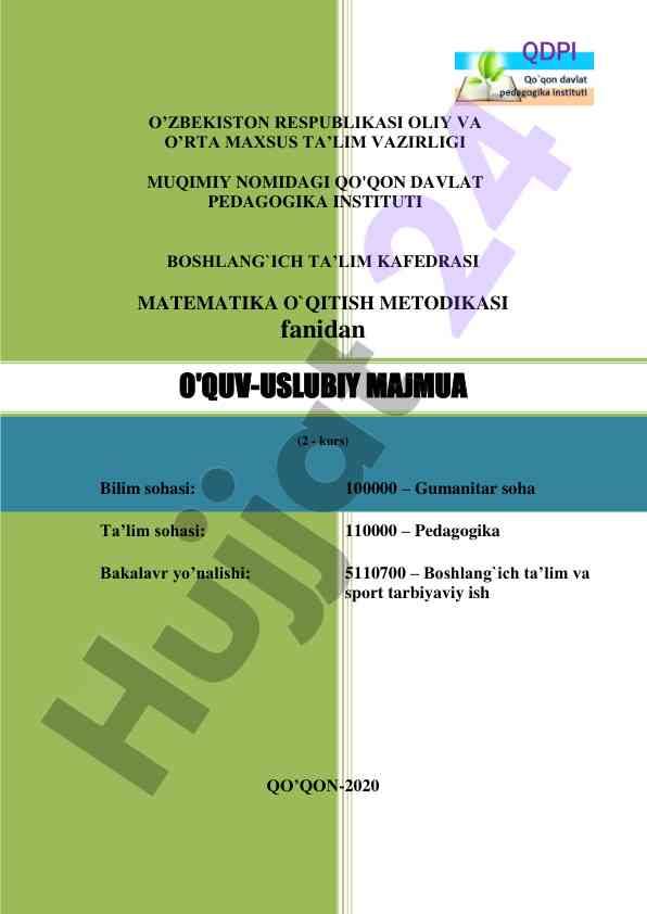 Matematika o‘qitish metodikasi o‘quv-uslubiy majmua